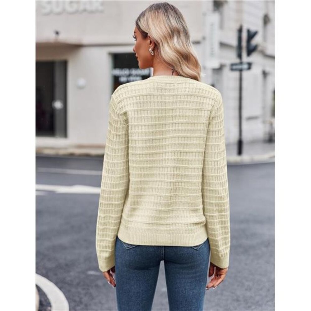 NEW Women's 2025 Cardigan Sweaters Button Down Crew Neck Open Front Long Sleeve - Picture 3 of 4